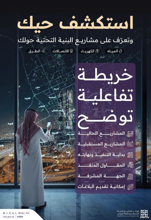 خريطة تفاعلية موحدة لعرض مشاريع البنية التحتية في الرياض