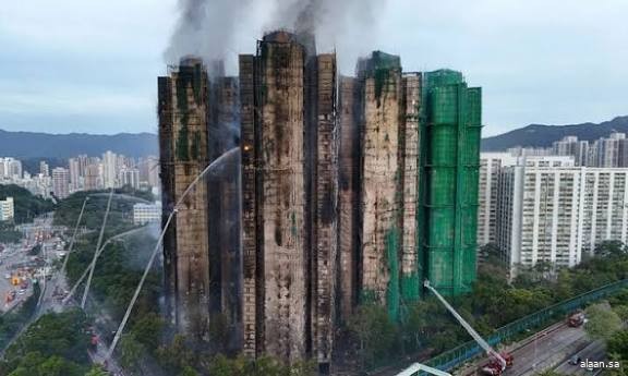 ارتفاع عدد وفيات حريق أبراج هونج كونج إلى 55