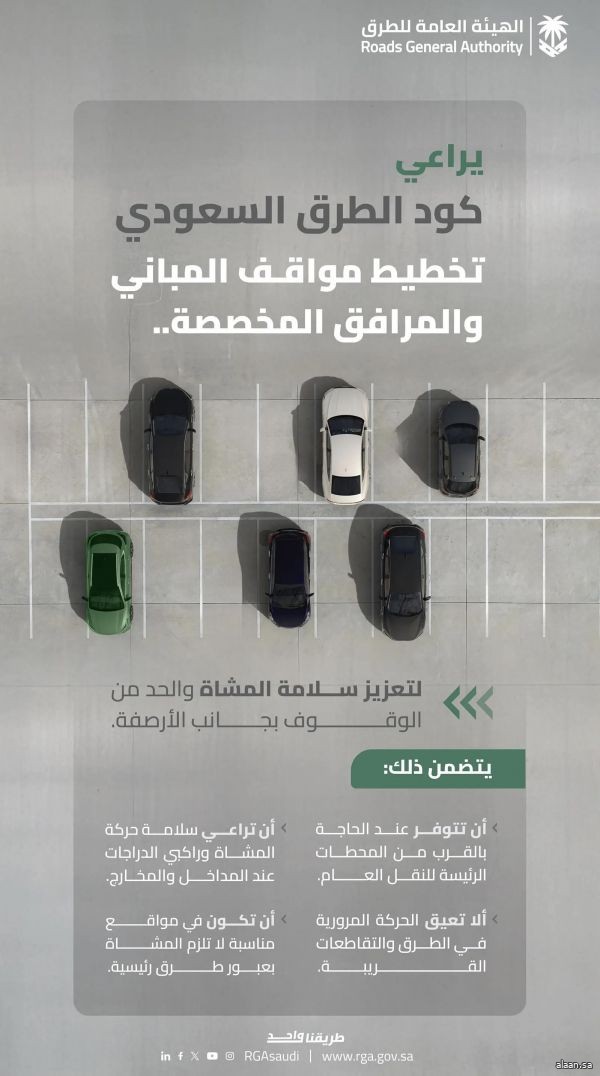 كود الطرق السعودي يُنظّم مواقع مواقف المباني والمرافق لدعم السلامة المرورية