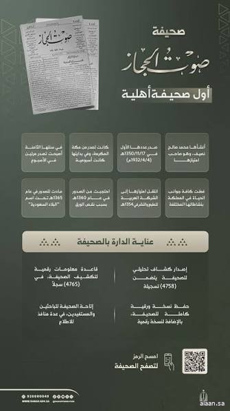 عبر منصتها الرقمية .. الدارة تتيح للباحثين والمهتمين صحيفة "صوت الحجاز" وتوثّق مسيرة أول صحيفة أهلية سعودية