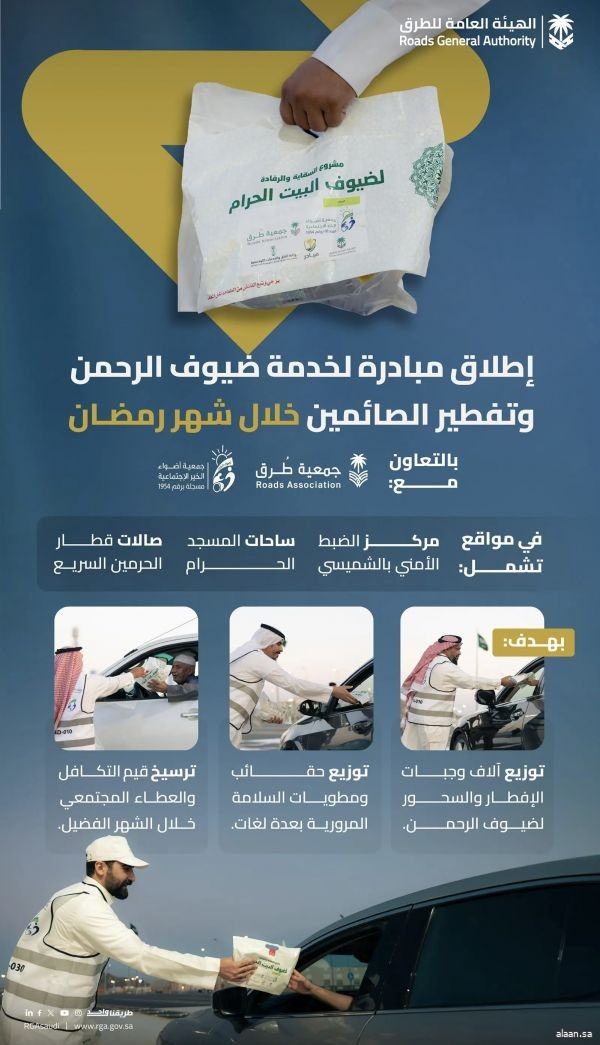 "هيئة الطرق" تطلق مبادرة لتفطير الصائمين بالشراكة مع جمعيتي "طرق" و"أضواء الخير"