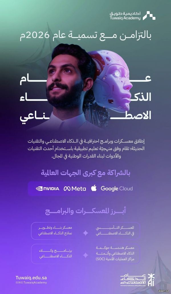 إطلاق معسكرات وبرامج طويق في الذكاء الاصطناعي بالتزامن مع تسمية عام 2026م عامًا للذكاء الاصطناعي