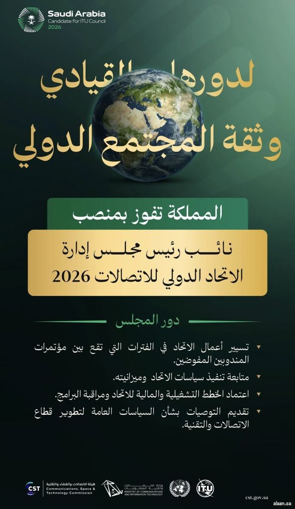 بإجماع دولي.. اختيار المملكة نائبًا لرئيس مجلس الاتحاد الدولي للاتصالات لدورة 2026