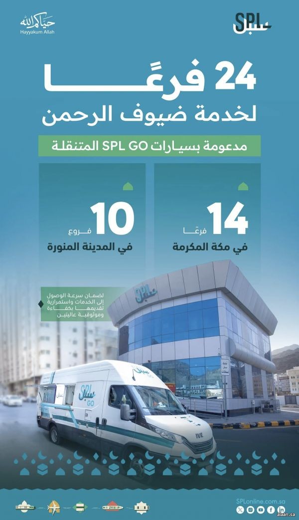 "سبل" تواصل خدمة ضيوف الرحمن عبر 24 فرعًا في مكة المكرمة والمدينة المنورة
